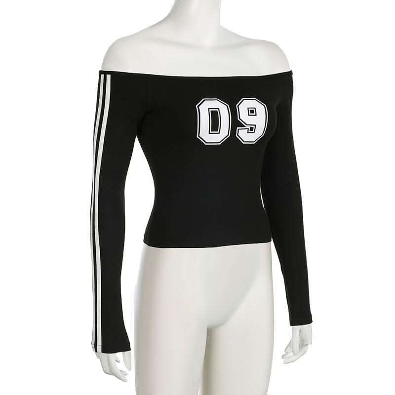 Long sleeve off shoulder "09" pattern top