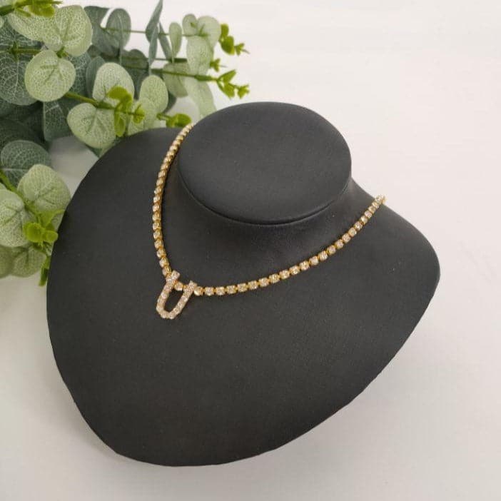 Initials pendant rhinestone chocker