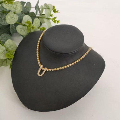 Initials pendant rhinestone chocker