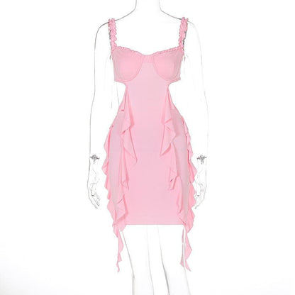 Sweetheart neck ruffle hollow out cami cut out mini dress