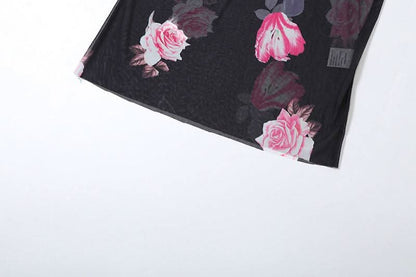 Halter v neck flower print see through maxi dress