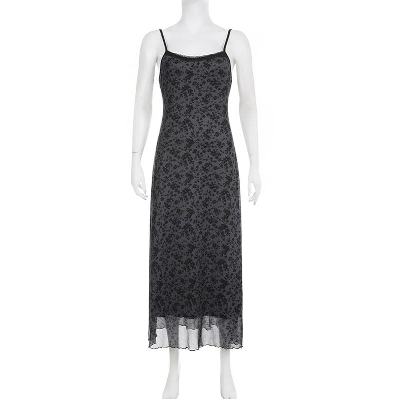Lace hem mesh ruffle backless cami midi dress