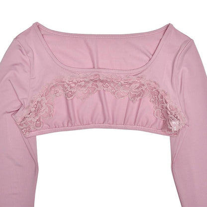 Long sleeve ruffle slit lace hem shrug 2 piece maxi dress