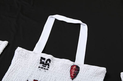 Halter gloves smocked ruffle letter print tube top