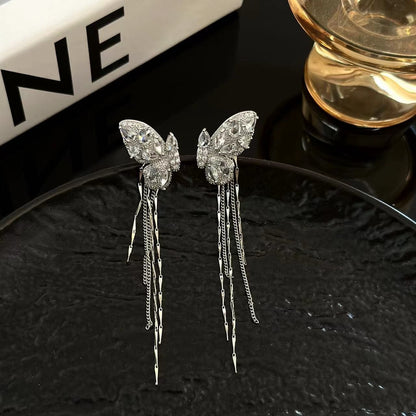 Butterfly rhinestone tassels 1 pair earrings