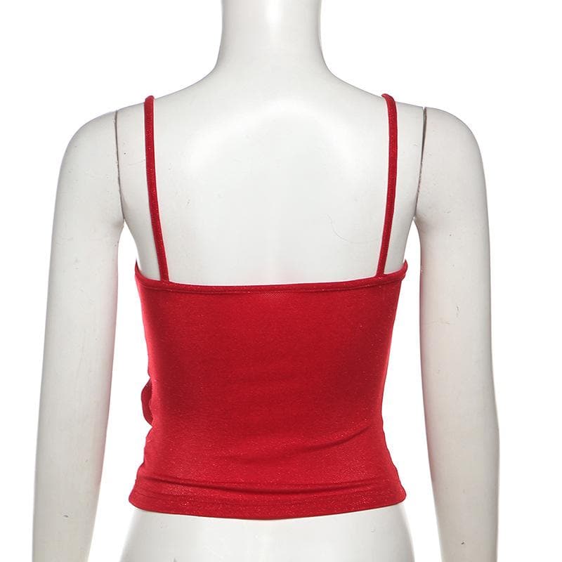 Flower applique u neck glitter cami top