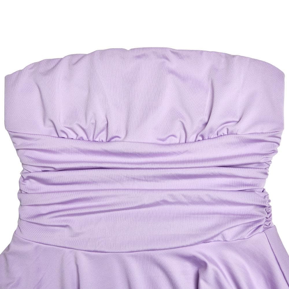 Ruched backless solid ruffle tube mini dress