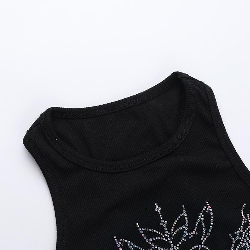 Sleeveless crewneck beaded tank crop top