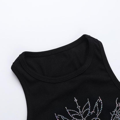 Sleeveless crewneck beaded tank crop top