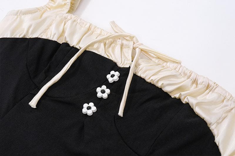 Off Shoulder Contrast Ruffle Trim Daisy Button Bodycon Mini Dress