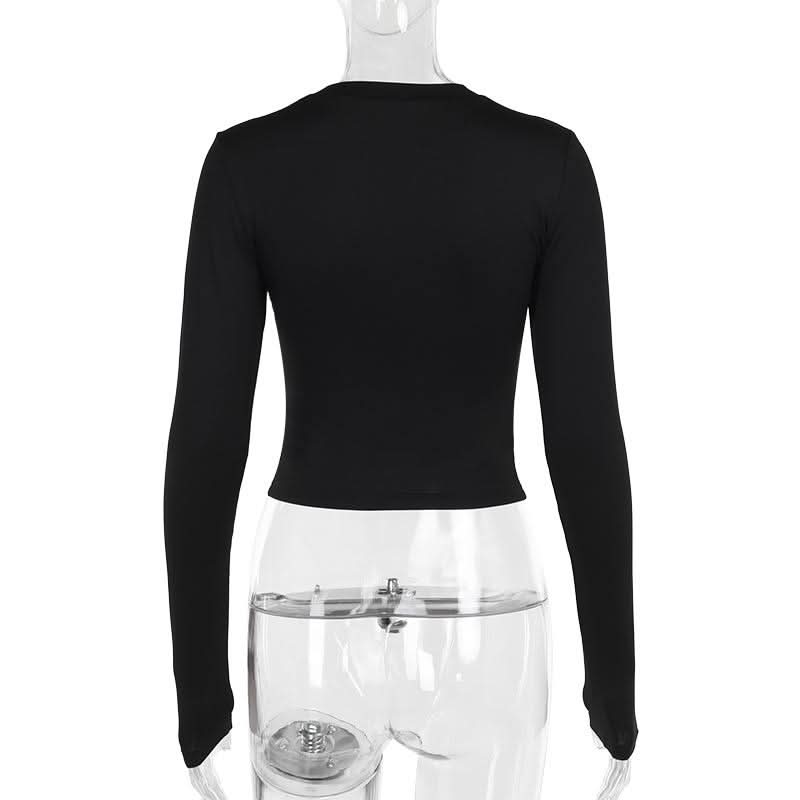 Long sleeve beaded butterfly pattern crewneck top