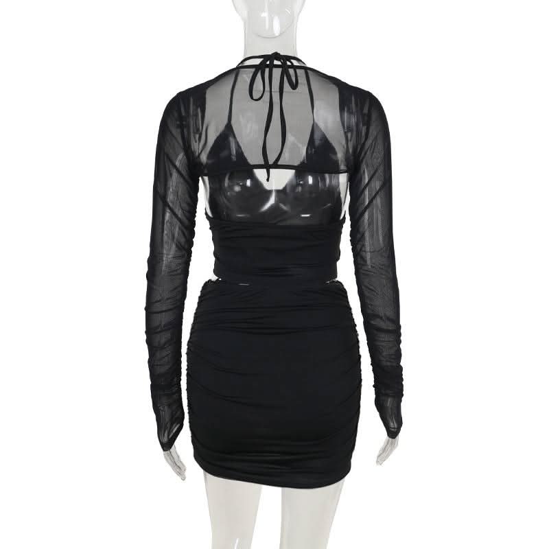 Halter v neck o ring shrug 3 piece mini skirt set