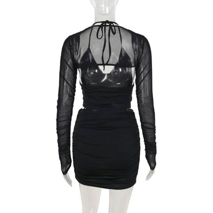 Halter v neck o ring shrug 3 piece mini skirt set