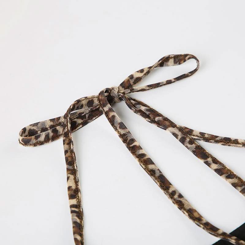 Halter off shoulder bowknot leopard print top
