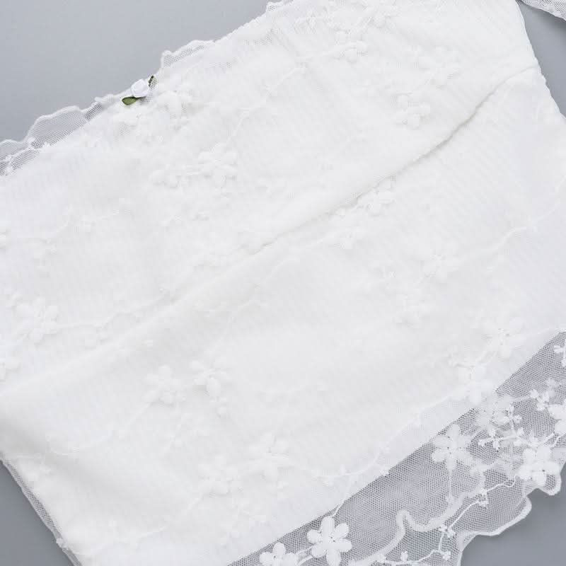 Off shoulder long sleeve mesh embroidery top