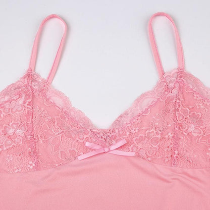 Bowknot v neck lace backless patchwork solid cami top