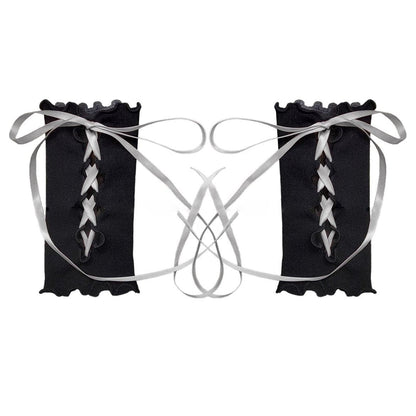 Ruffle lace up solid gloves
