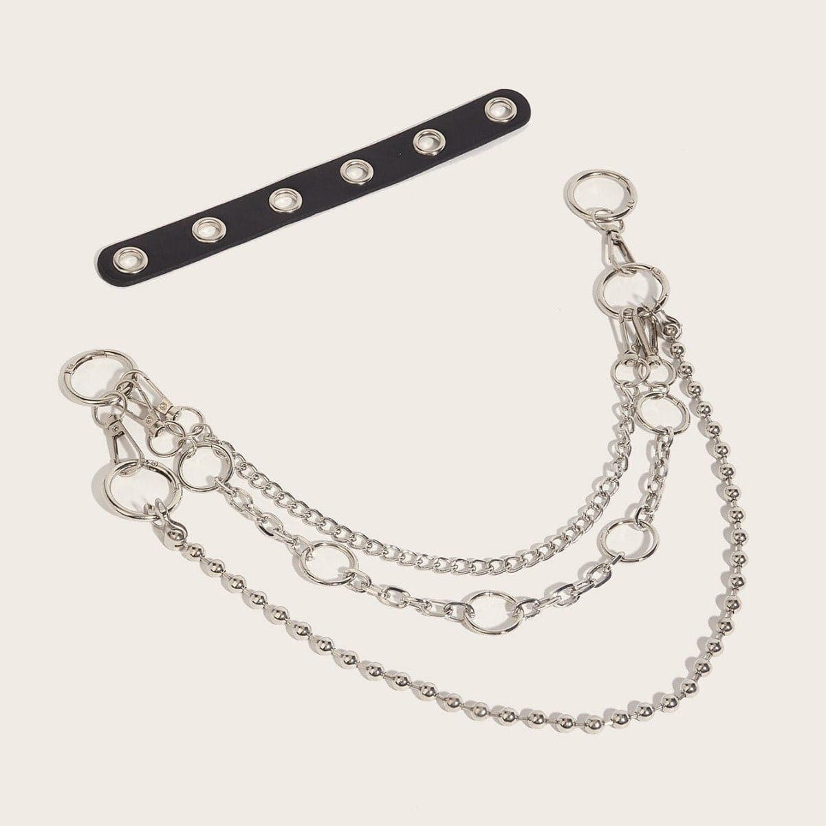 O ring PU leather beaded layered waist chain