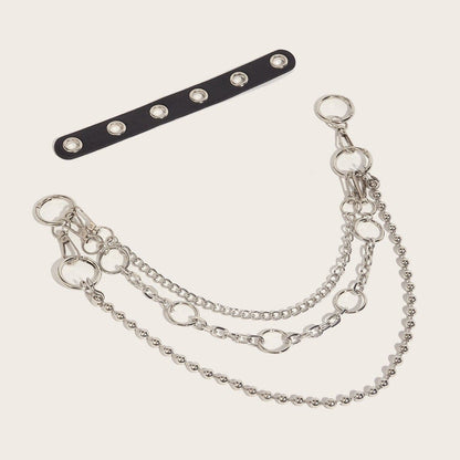 O ring PU leather beaded layered waist chain