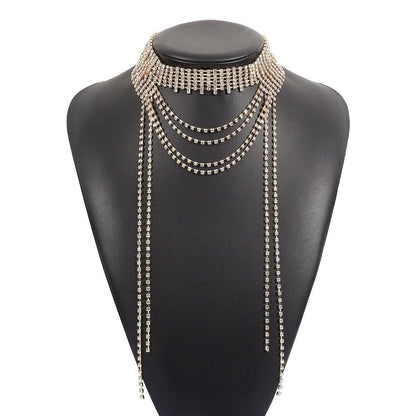 Layered rhinestone metal chain necklace