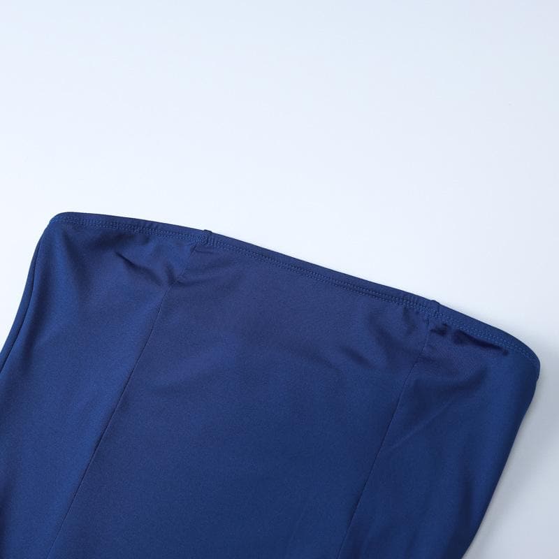 Ruffle ruched irregular solid tube maxi dress