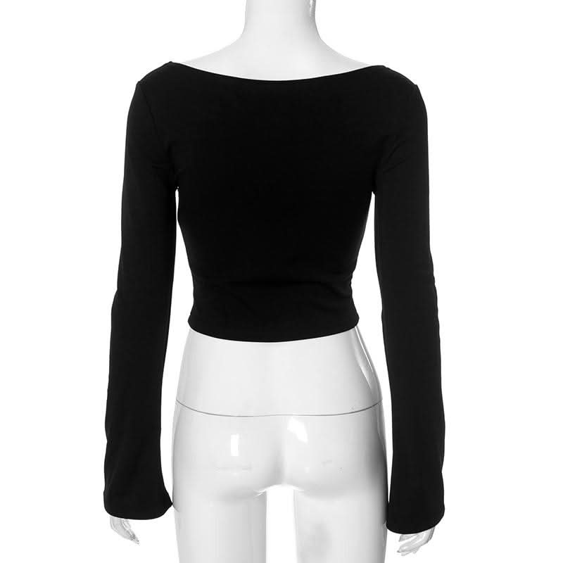 Long sleeve print lace up top