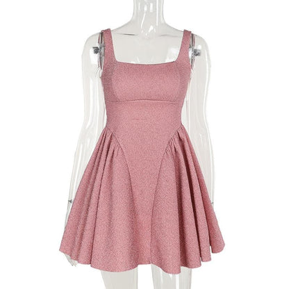 Square neck bowknot stitch backless cami mini dress