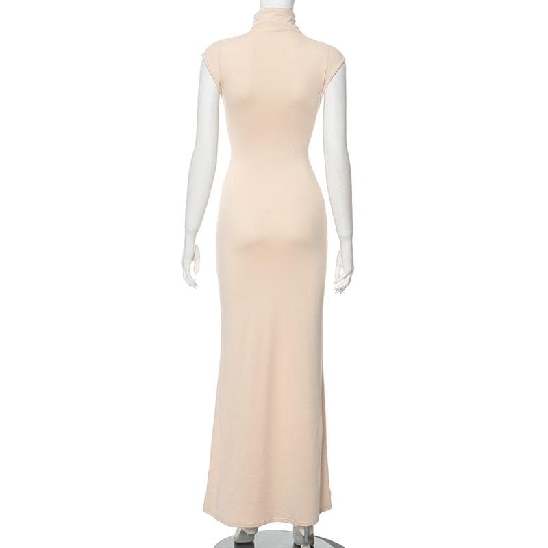 High neck cap sleeve solid maxi dress