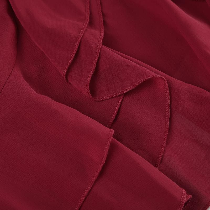 Halter cross applique bowknot mesh ruffle top