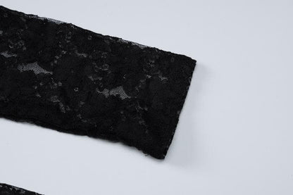 Long sleeve see through high neck lace maxi dress