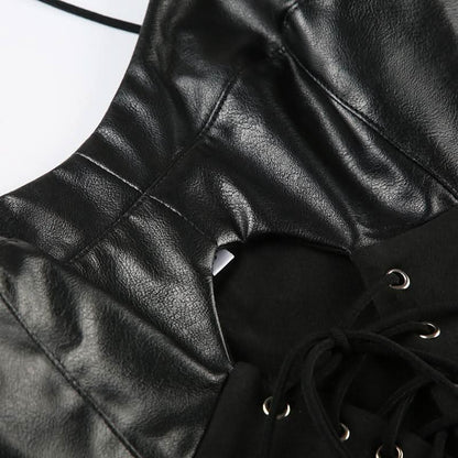 PU leather patchwork lace up cami top