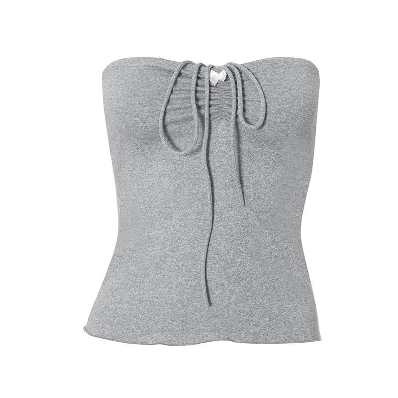 Halter sweetheart neck ruched bowknot ruffle top