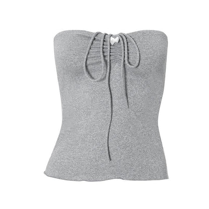 Halter sweetheart neck ruched bowknot ruffle top