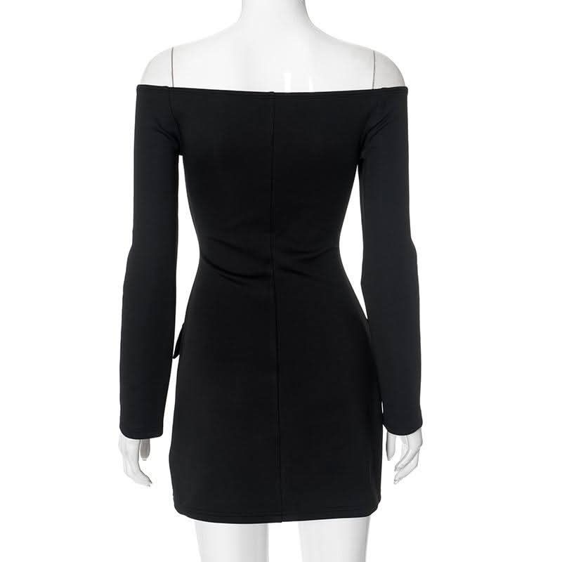 Off shoulder long sleeve button hollow out cut out mini dress
