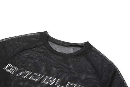 Long sleeve beaded sheer mesh top