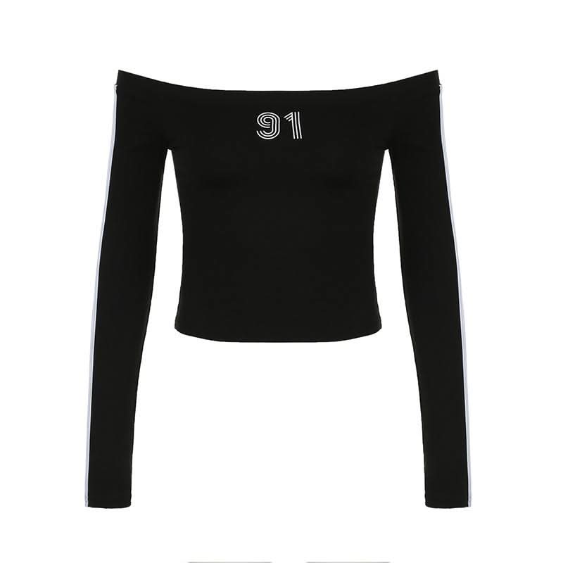 Long sleeve off shoulder "09" pattern top