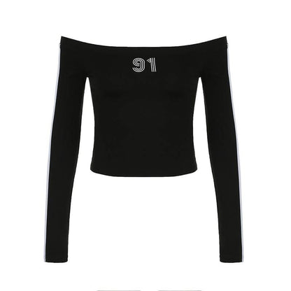 Long sleeve off shoulder "09" pattern top