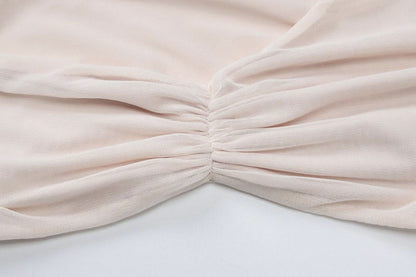 Long sleeve mesh patchwork ruched maxi skirt set