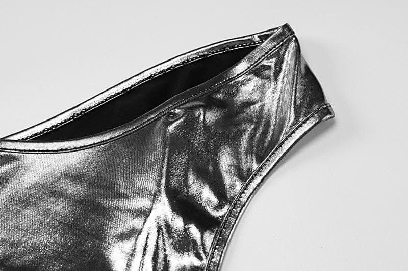 Metallic drawstring irregular one shoulder mini skirt set-final-sale