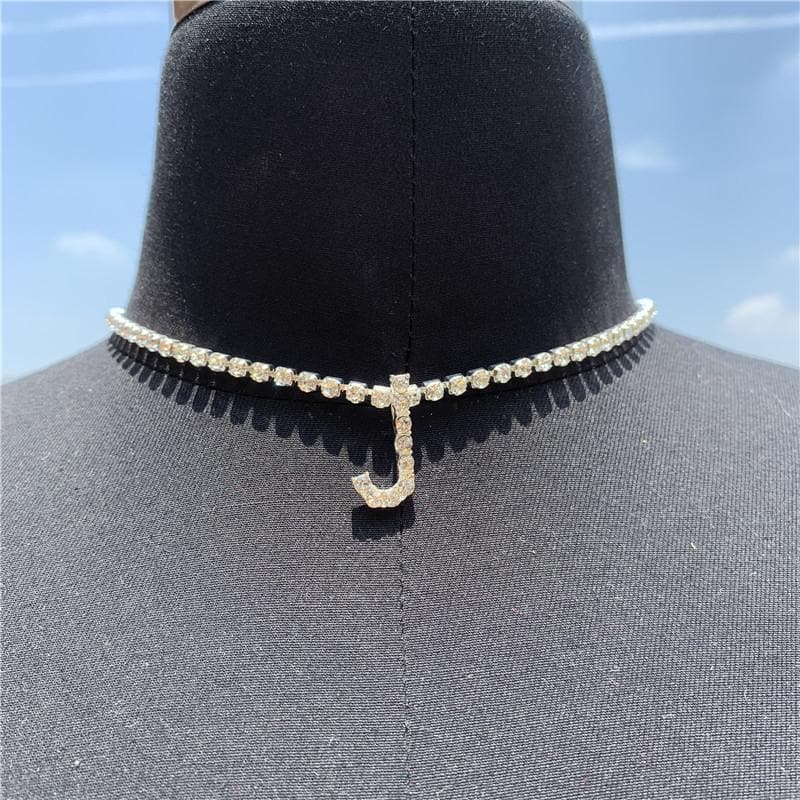 Initials pendant rhinestone chocker