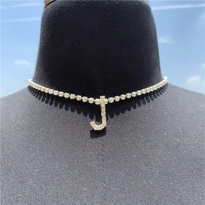 Initials pendant rhinestone chocker