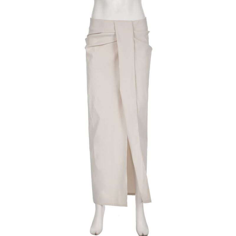 Slit zip-up solid maxi skirt