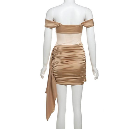 Off shoulder ruched corset mini dress