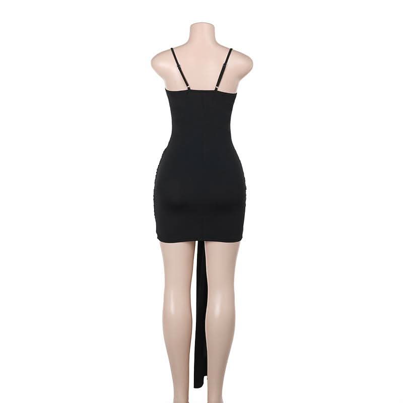 Ruched mesh backless cami mini dress