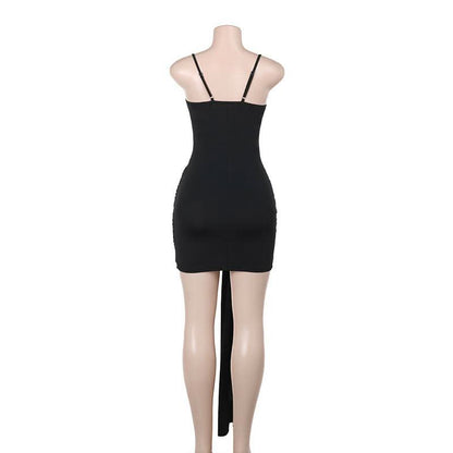 Ruched mesh backless cami mini dress