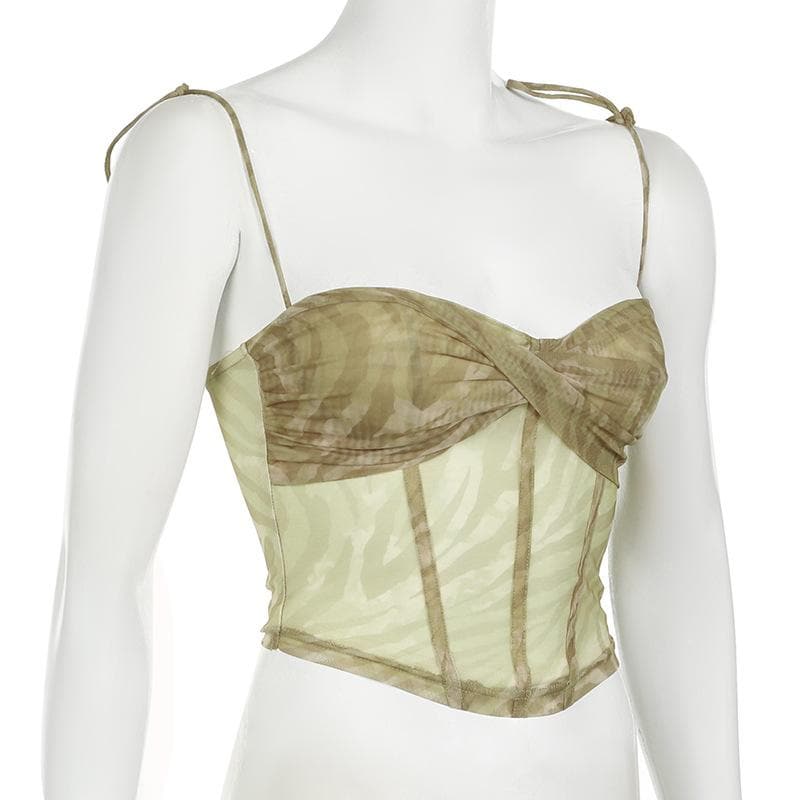 Bustier spaghetti strap zebra print mesh cami top