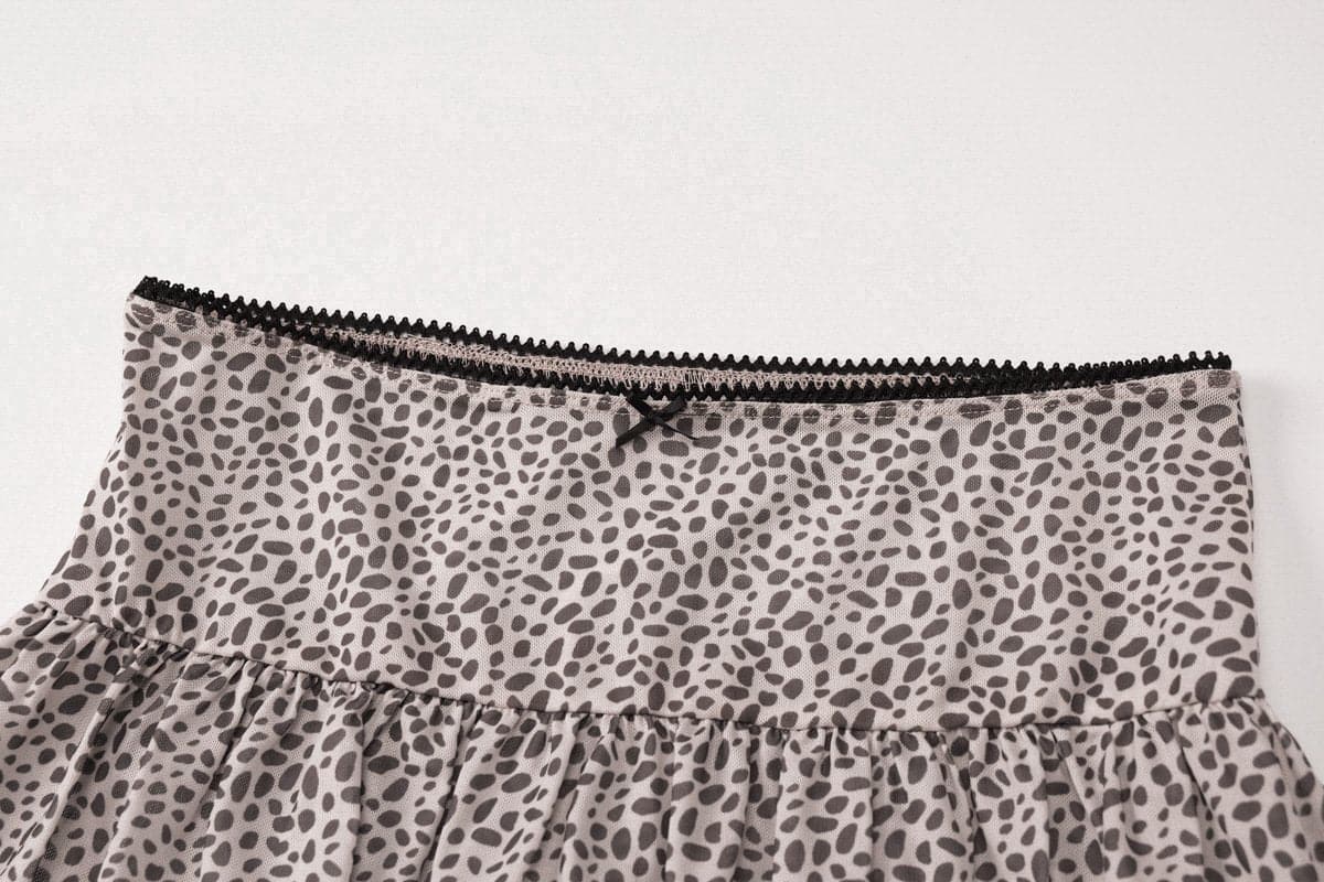 Long sleeve leopard print lace up ruched skirt set