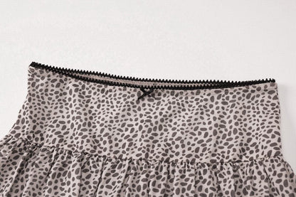 Long sleeve leopard print lace up ruched skirt set