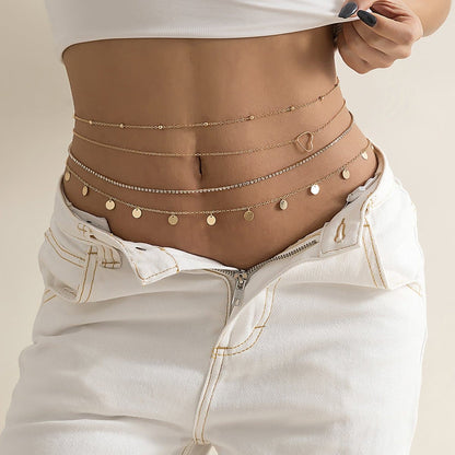Heart rhinestone 4 pcs waist chain