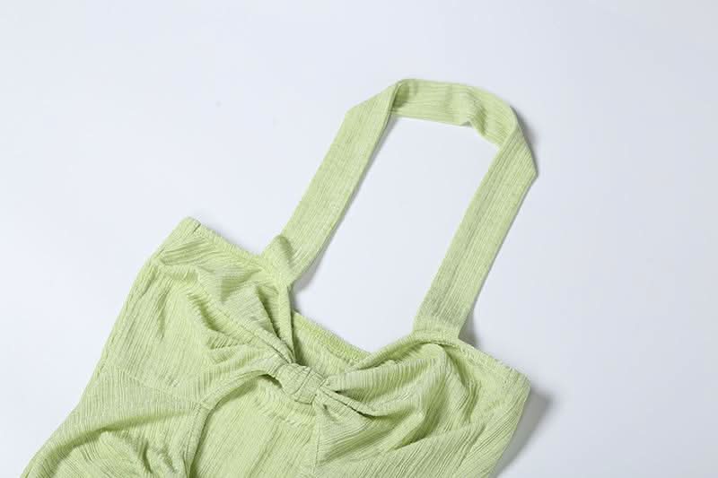 Halter hollow out high slit ruched cut out maxi dress